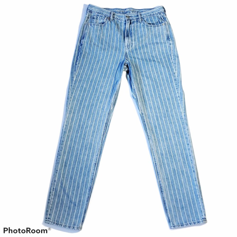 American Eagle Railroad Stripe Mom Jeans 10 X-Long
